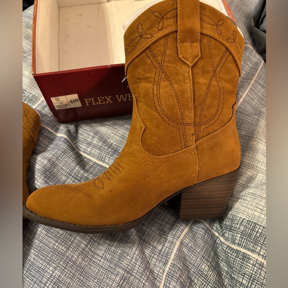 Brand new, unworn, brown, cowboy boots.